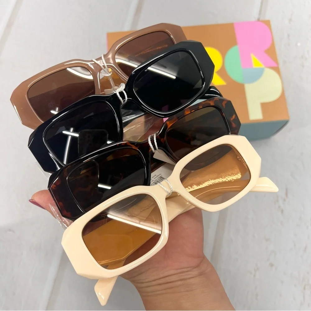 Oversized Square Brown Sunglasses UV400 Retro Fashion Thick‎ Frame Women